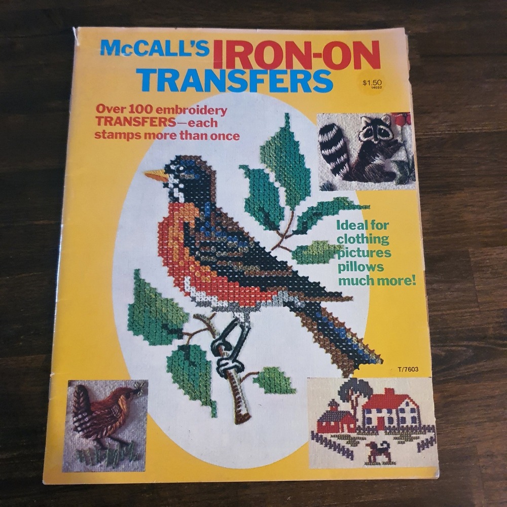 Vintage McCalls Iron-On Transfers Book 100 Embroidery Cross Stitch Patterns 1976